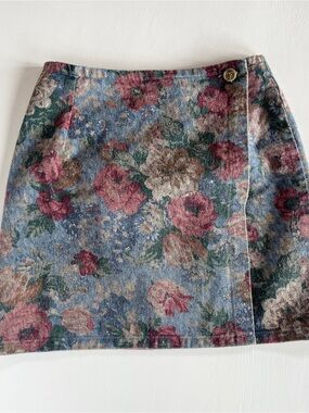 Vintage Floral Mini Skirt - Blue Multi